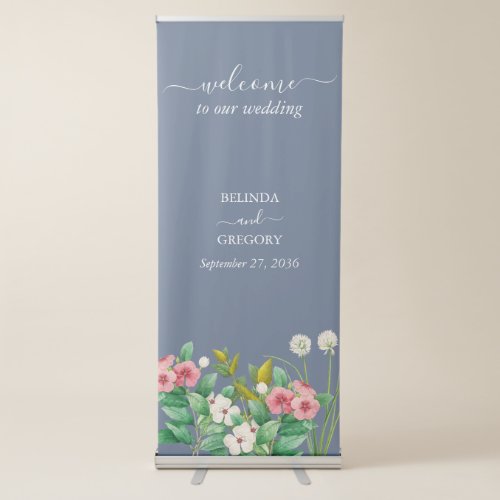 Wildflowers Periwinkle Dusty Blue Wedding Welcome Retractable Banner