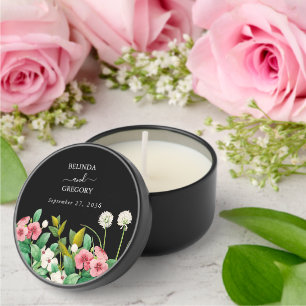 Wildflowers Periwinkle Watercolor Black Wedding Mini Candle Favors