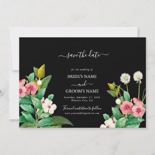 Wildflowers Periwinkle Watercolor Black Wedding  Save The Date