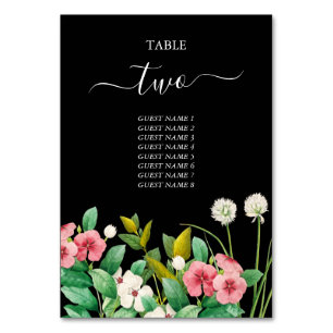 Wildflowers Periwinkle Watercolor Black Wedding Table Number