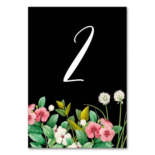 Wildflowers Periwinkle Watercolor Black Wedding  Table Number