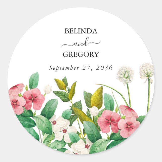 Wildflowers Periwinkle Watercolor Wedding   Classic Round Sticker (Front)