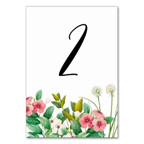 Wildflowers Periwinkle Watercolor Wedding  Table Number