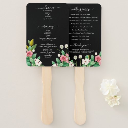 Wildflowers Periwinkle Wedding Black Program Hand Fan