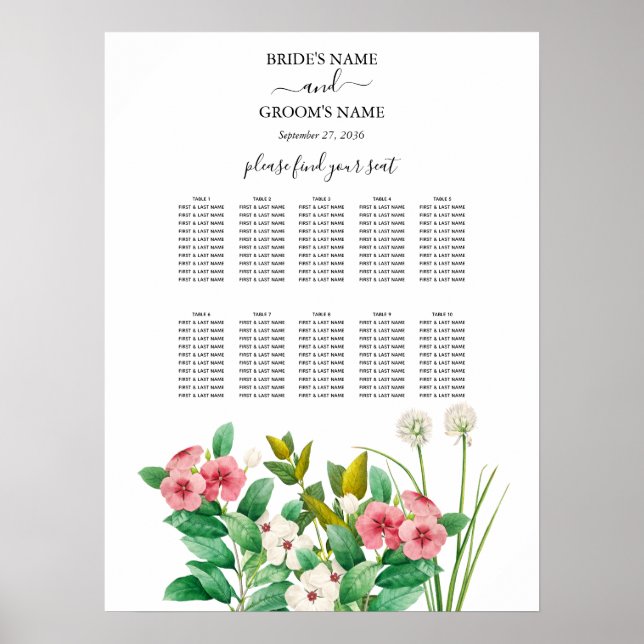 Wildflowers Periwinkle Wedding Seating Chart (Front)