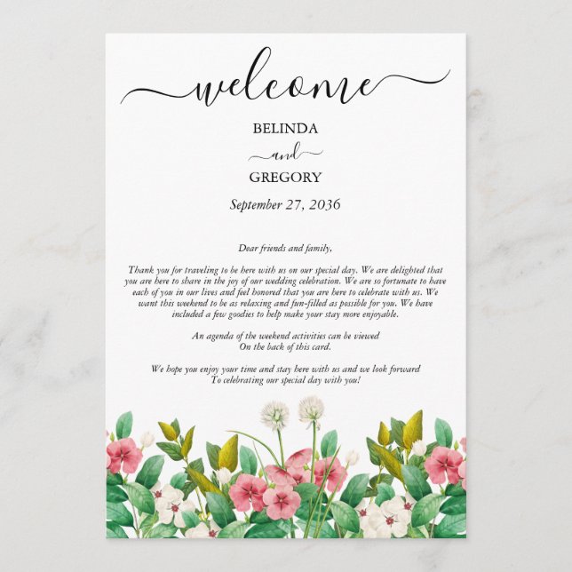 Wildflowers Periwinkle White Wedding Itinerary Program (Front)