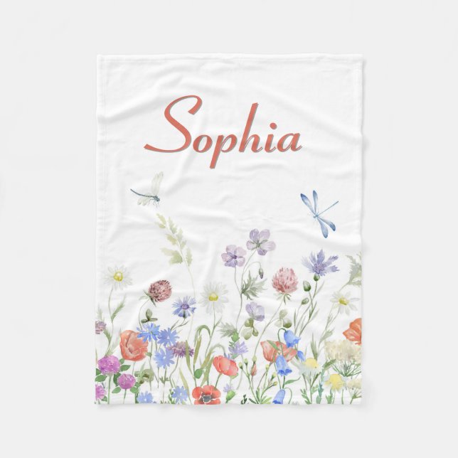 Wildflowers Personalized Custom name Fleece Blanket (Front)