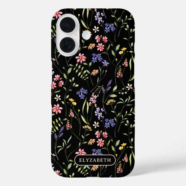 Wildflowers Personalized Name Black Case-Mate iPhone Case (Back)