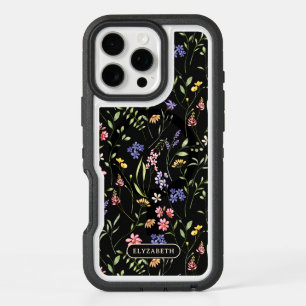 Wildflowers Personalized Name Black Defender iPhone 16 Pro Max Case