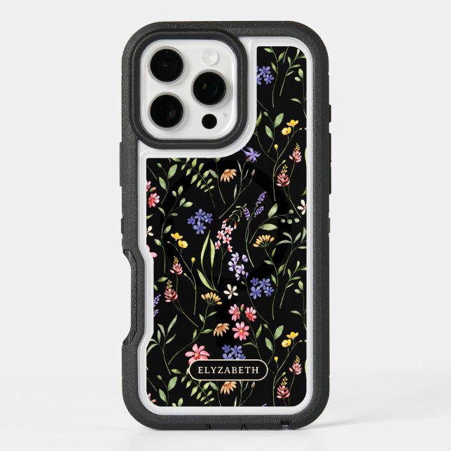 Wildflowers Personalized Name Black Otterbox iPhone Case (Back)