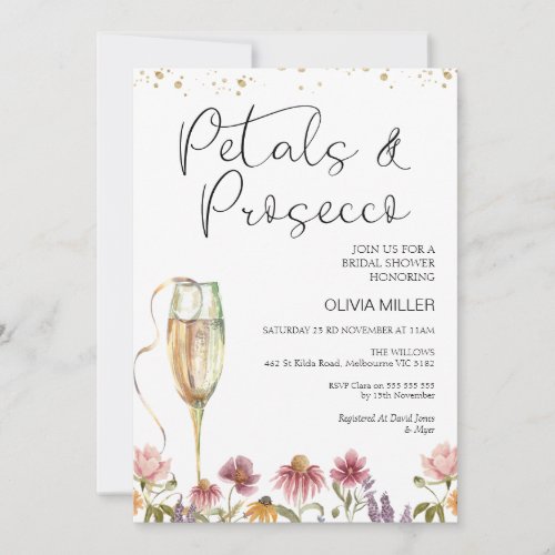 Wildflowers Petals and Prosecco Bridal Shower Invitation