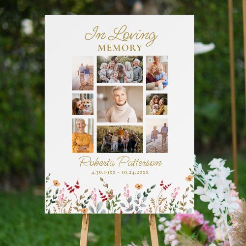 Wildflowers Photo Collage Funeral Memorial Welcome Foam Board