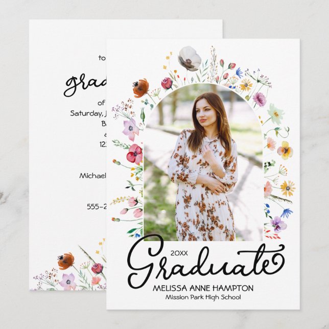 Wildflowers Photo Graduation Party Invitation (Front/Back)