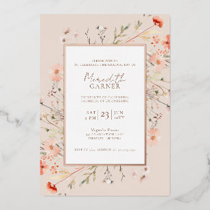Wildflowers Photo Graduation Party Real Rose Gold Foil Invitation