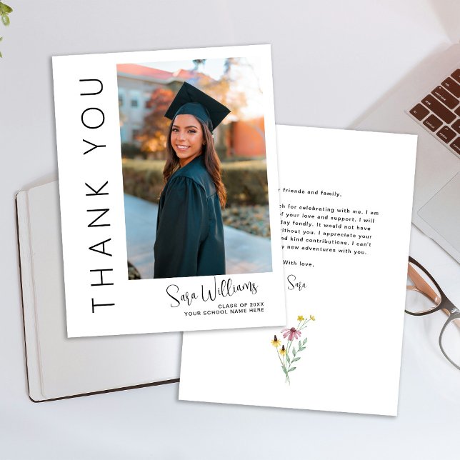 Wildflowers Photo Graduation Thank you Card (Creator Uploaded)