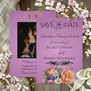 Wildflowers, Photo & Leaf Monogram - Lavender Save The Date