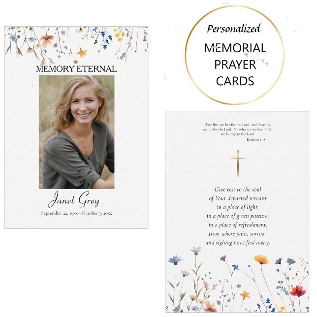 Wildflowers Photo Orthodox Funeral Prayer Card (Creator Uploaded)