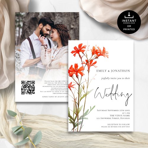 Wildflowers Photo Overlay QR Code Script Wedding Invitation