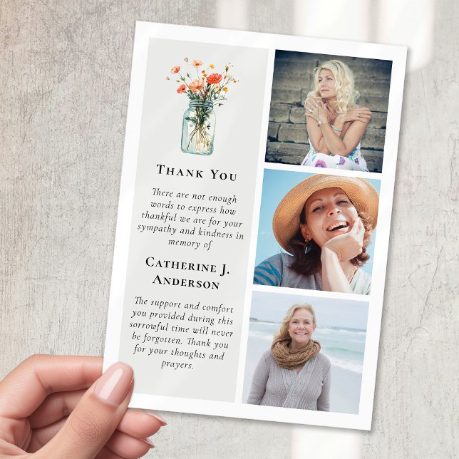 Wildflowers Photo Sympathy Funeral Thank You Card (Creator Uploaded)