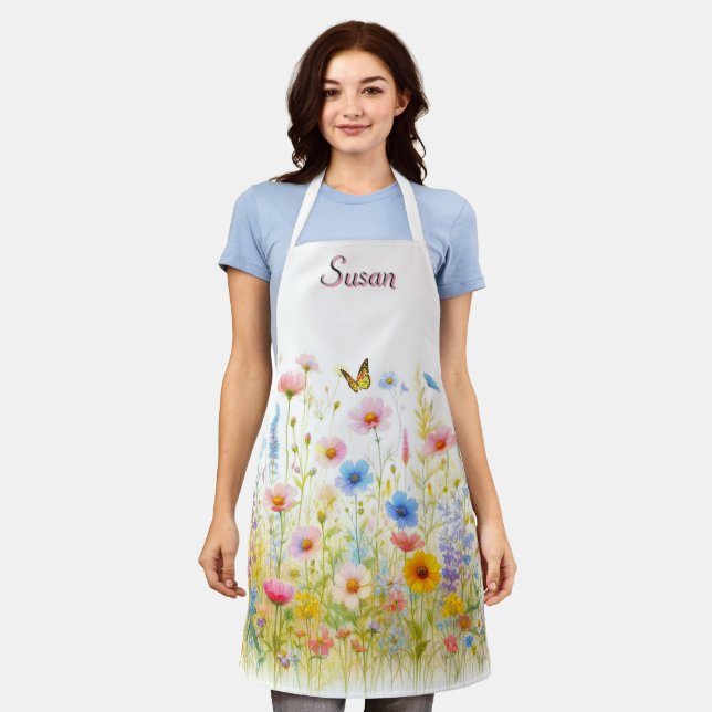 Wildflowers Pink and Blue Floral Print Apron (Worn)