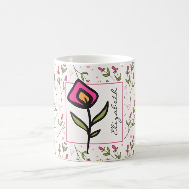 Wildflowers - Pink and Orange Petals Personalized Coffee Mug (Center)