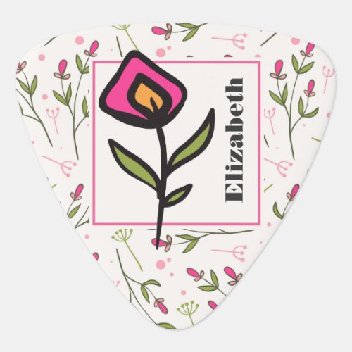 Wildflowers _ Pink and Orange Petals Personalized Guitar Pick