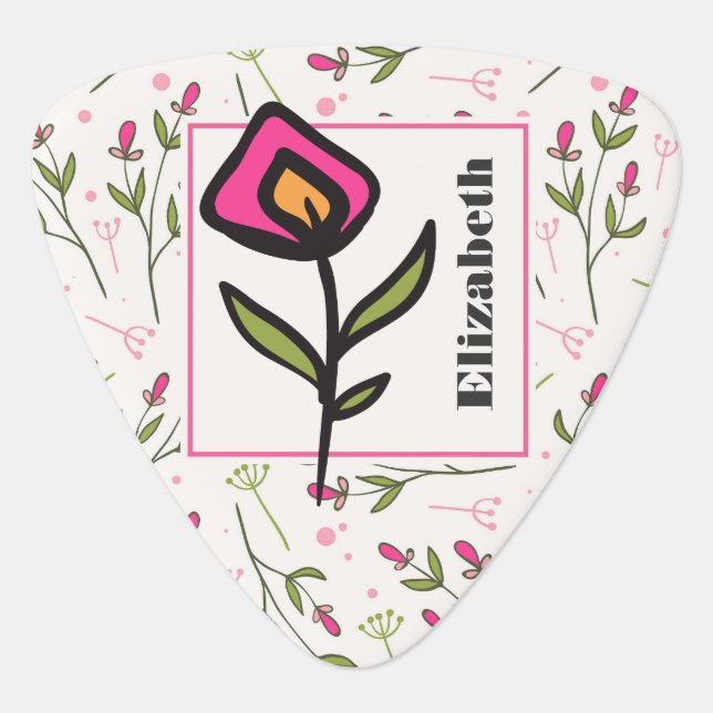 Wildflowers - Pink and Orange Petals Personalized Guitar Pick (Front)