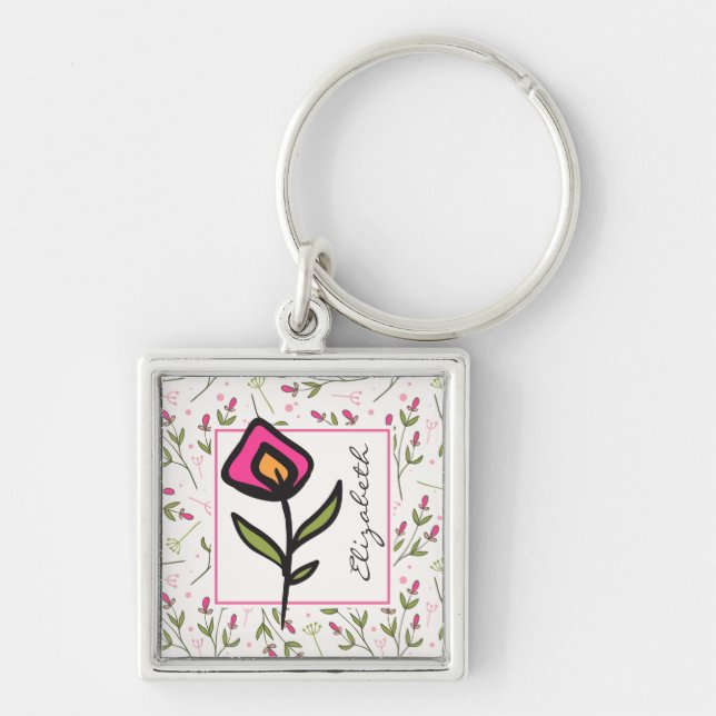 Wildflowers - Pink and Orange Petals Personalized Keychain (Front)
