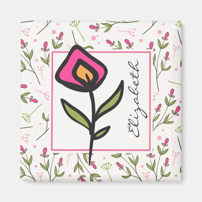 Wildflowers - Pink and Orange Petals Personalized Magnet (Front)