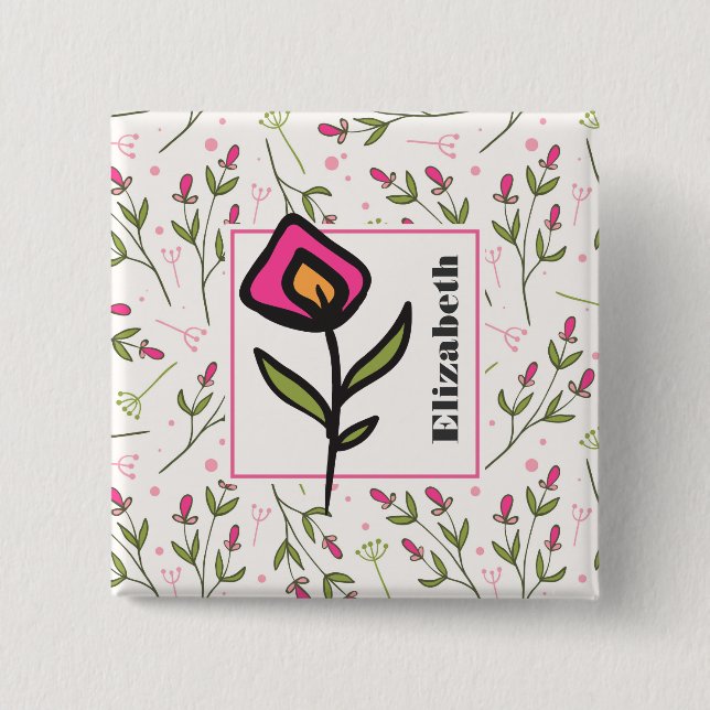 Wildflowers - Pink and Orange Petals Personalized Pinback Button (Front)