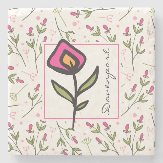 Wildflowers - Pink and Orange Petals Personalized Stone Coaster (Front)