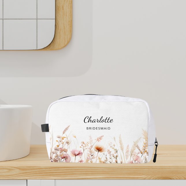 Wildflowers pink beige bridesmaid name dopp kit (Creator Uploaded)