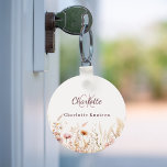 Wildflowers pink beige monogram keychain<br><div class="desc">Add a touch of personal charm to your daily routine with our Personalized Floral Keychain. Featuring a white background decorated with wildflowers from a summer meadow, this keychain is as beautiful as it is practical. Perfect for keeping your keys organized while adding a personal touch to your space. Beautiful Floral...</div>