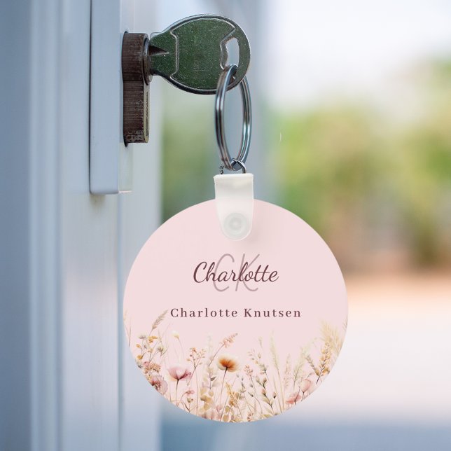 Wildflowers pink beige monogram keychain (Creator Uploaded)