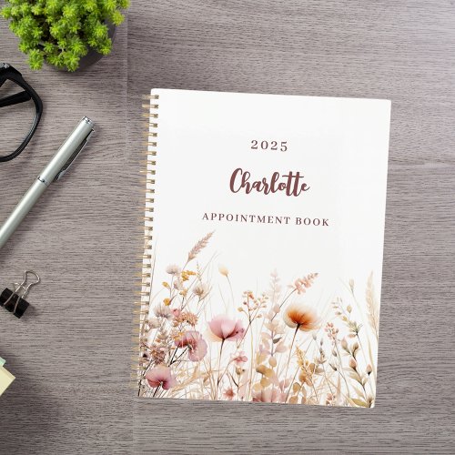 Wildflowers pink beige name appointments 2025 planner