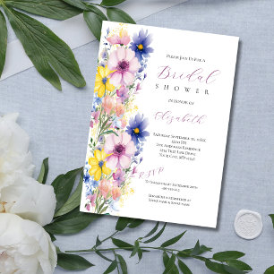 Wildflowers Pink Blue Yellow Bridal Shower Invitation