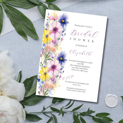 Wildflowers Pink Blue Yellow Bridal Shower  Invitation