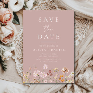 Wildflowers Pink Mauve Boho Save the Date