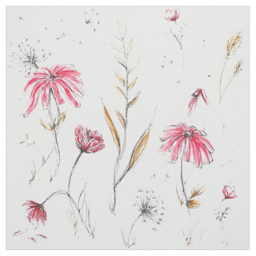 Wildflowers Pink & Mustard Fabric