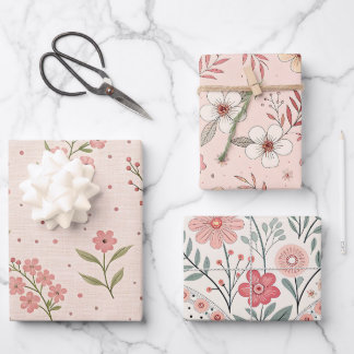 Wildflowers Pink Pastel Botanical Garden Floral Wrapping Paper Sheets