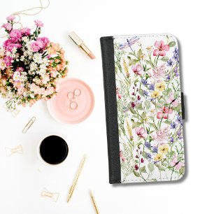 Wildflowers Pink Purple Yellow Flowers Greenery iPhone 8/7 Wallet Case