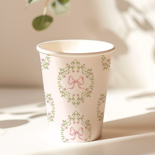 Wildflowers pink ribbon Bow Coquette baby shower Paper Cups (Creator Uploaded)