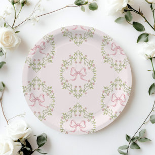 Wildflowers pink ribbon Bow Coquette baby shower Paper Plates