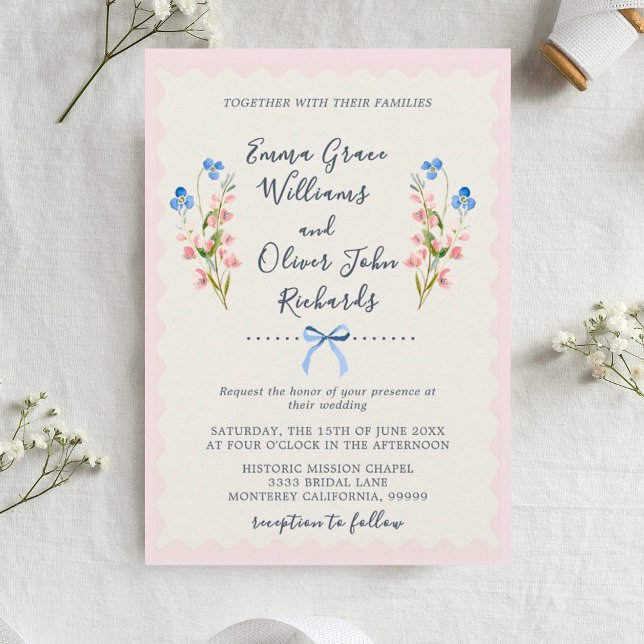 Wildflowers Pink Romantic Garden Wedding Invitation (Floral Romantic Garden Wedding Invitation.)