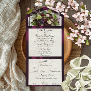 Wildflowers & Plum Ribbon Wedding All In One Invitation