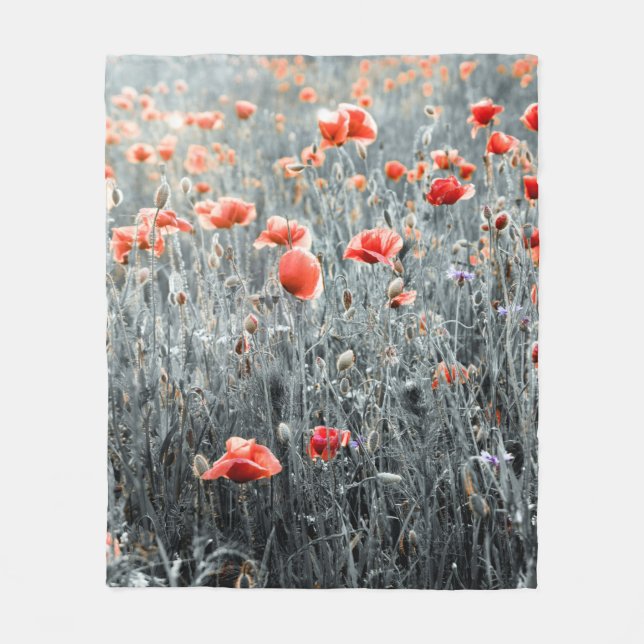 Wildflowers poppies fleece blanket (Front)