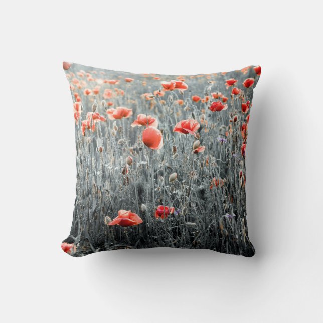 Wildflowers poppies throw pillow (Front)