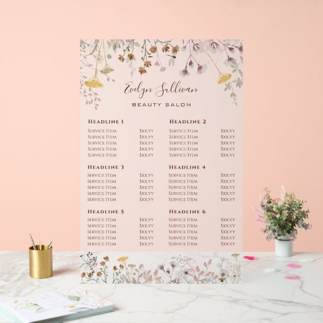 Wildflowers Price List Acrylic Sign (Wedding)