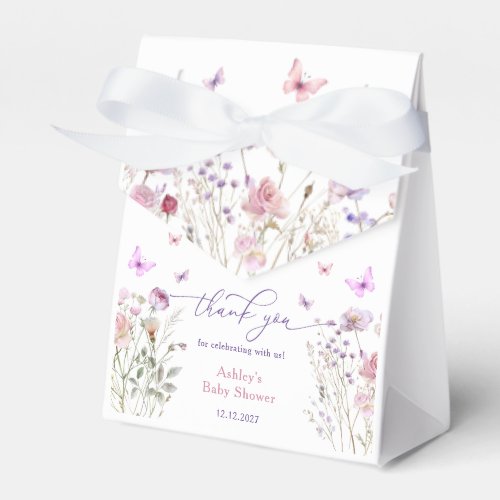 Wildflowers Purple Butterfly Baby Shower Thank You Favor Boxes