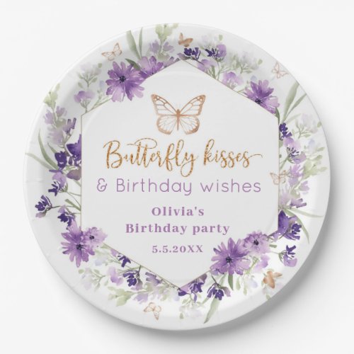 Wildflowers purple Butterfly birthday Welcome Paper Plates